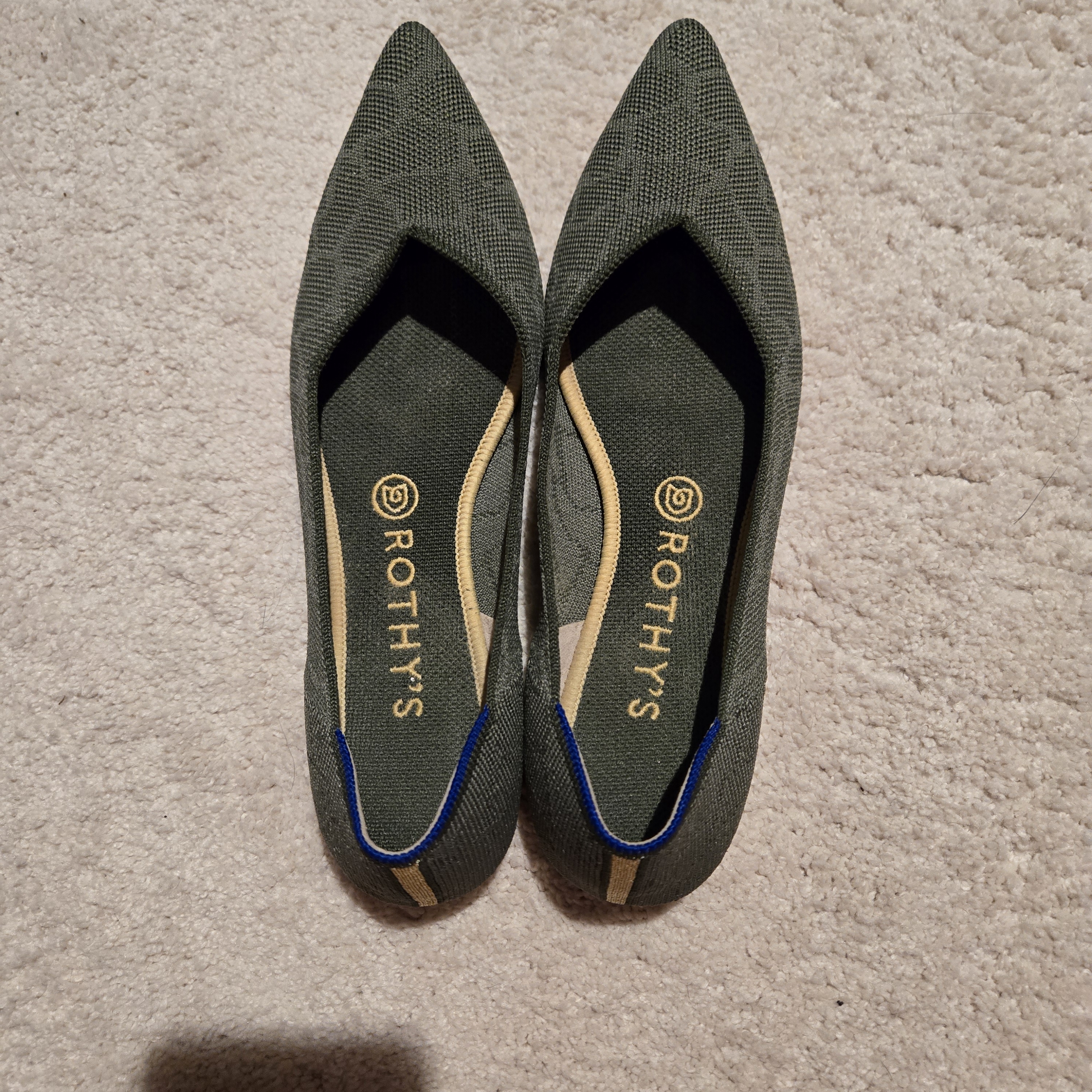 Rothy's Women's Olive Green Flats With Blue Accent